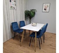 Kosy Koala Modern Rectangle White Dining Table Set With 4 Blue Velvet Chairs Dining Room Furniture