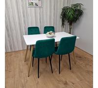 Kosy Koala Modern Rectangle White Dining Table Set With 4 Green Velvet Chairs Dining Room Furniture