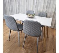 Kosy Koala Modern Rectangle White Dining Table Set With 4 Grey Gem Pattern Chairs Dining Room Furniture