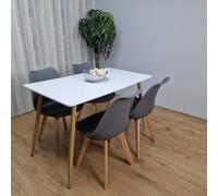 Kosy Koala Modern Rectangle White Dining Table Set With 4 Grey Plastic Chairs Dining Room Furniture In Brown