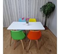 Kosy Koala Modern Rectangle White Dining Table Set With 4 Mix Plastic Chairs Dining Room Furniture
