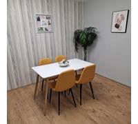Kosy Koala Modern Rectangle White Dining Table Set With 4 Mustard Chairs Dining Room Furniture