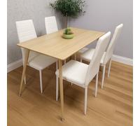 Kosy Koala Modern Rectangle Wood Effect Dining Table Set With 4 White Faux Leather Chairs Dining Room Furniture
