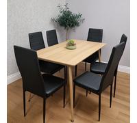 Kosy Koala Modern Rectangle Wood Effect Dining Table Set With 6 Black Faux Leather Chairs Dining Room Furniture