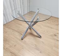 Kosy Koala Modern Round Chrome Metal And Clear Glass Kitchen Dining Table Only