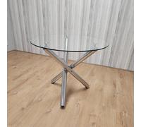 Kosy Koala Modern Round Chrome Metal And Clear Glass Kitchen Dining Table Only Clear