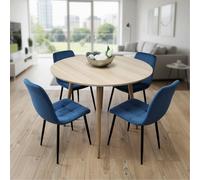 Kosy Koala Modern Round Dining Table Set With 4 Blue Velvet Chairs Dining Room Furniture