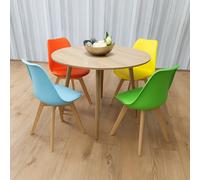 Kosy Koala Modern Round Dining Table Set With 4 Colourful Plastic Chairs Dining Room Furniture