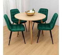 Kosy Koala Modern Round Dining Table Set With 4 Green Velvet Chairs Dining Room Furniture