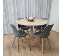 Kosy Koala Modern Round Dining Table Set With 4 Grey Plastic Chairs Dining Room Furniture