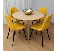 Kosy Koala Modern Round Dining Table Set With 4 Mustard Faux Leather Chairs Dining Room Furniture