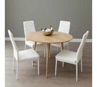 Kosy Koala Modern Round Dining Table Set With 4 White Faux Leather Chairs Dining Room Furniture