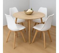 Kosy Koala Modern Round Dining Table Set With 4 White Plastic Chairs Dining Room Furniture
