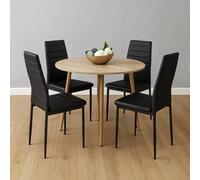 Kosy Koala Modern Round Dining Table With 4 Black Faux Leather Chairs Kitchen Furniture Set