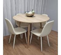 KOSY KOALA Modern Round Dining Table With 4 Cream Faux Leather Chairs