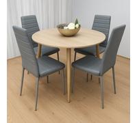 Kosy Koala Modern Round Dining Table With 4 Grey Faux Leather Chairs Kitchen Furniture Set