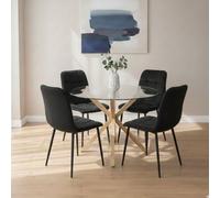 Kosy Koala Modern Round Glass Dining Table With 4 Black Velvet Tufted Chairs