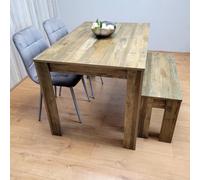 Kosy Koala Modern Rustic Dining Set With 2 Grey Velvet Chairs And 1 Bench Dining Room Furniture