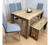 Kosy Koala Modern Rustic Dining Table Set Wooden Table With 4 Grey Chairs And Bench - Dining Furniture Set