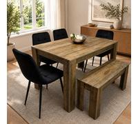 Kosy Koala Modern Rustic Effect Dining Table Set With 4 Black Velvet Chairs And Bench - Kitchen Dining Furniture