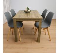 Kosy Koala Modern Rustic Effect Wood Dining Table Set With 4 Grey Plastic Chairs Dining Furniture Set In Brown Brown