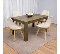 Kosy Koala Modern Rustic Effect Wood Dining Table With 4 Cream Plastic Chairs Dining Room Furniture