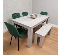 Kosy Koala Modern Stone Grey Effect Dining Table Set With 4 Green Velvet Chairs And Bench Dining Room Furniture