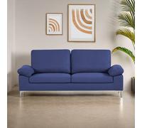 Kosy Koala Modern Three Seater Sofa Blue Fabric With Chrome Feet - Comfortable Couch With Cushion, Multi