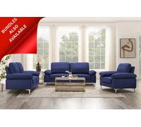 Kosy Koala Modern Two Seater Sofa Blue Fabric With Chrome Feet - Comfortable Couch With Cushion For Living Room, Bedroom Or Office