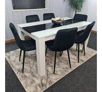 Kosy Koala Modern White And Black Dining Table Set With 6 Black Velvet Chairs Dining Room Furniture