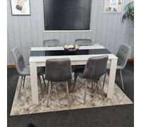 Kosy Koala Modern White And Black Dining Table Set With 6 Grey Velvet Chairs Dining Room Furniture