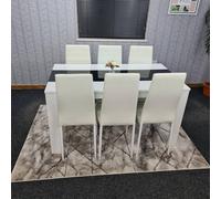 Kosy Koala Modern White And Black Dining Table Set With 6 White Chairs Dining Room Furniture In Brown Brown