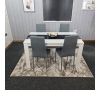 Kosy Koala Modern White And Black Wood Dining Table With 4 Grey Chairs