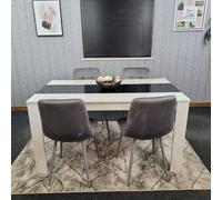 KOSY KOALA Modern White & Black Dining Table Set With 4 Grey Velvet Chairs Dining Room Furniture | Size: 140cm x 80cm