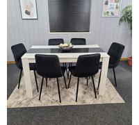 KOSY KOALA Modern White & Black Dining Table Set With 6 Black Velvet Chairs Dining Room Furniture | Size: 140cm x 80cm