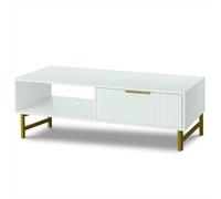 Kosy Koala Modern White Coffee Table With Storage, Gold Metal Legs And Handles Stylish Centre Table For Living Room And Lounge, Multi