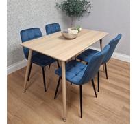 Kosy Koala Modern Wood Effect Dining Table Set With 4 Blue Velvet Chairs Dining Room Furniture