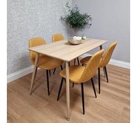 Kosy Koala Modern Wood Effect Dining Table Set With 4 Mustard Gem Pattern Chairs Dining Room Furniture
