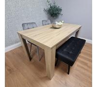 Kosy Koala Oak Effect Dining Table Set With 2 Grey Velvet Chairs And 1 Black Bench Dining Room Furniture
