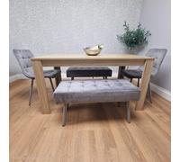 Kosy Koala Oak Effect Dining Table Set With 2 Grey Velvet Chairs And 2 Grey Benches Dining Room Furniture
