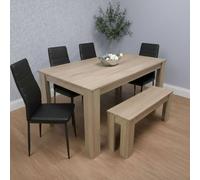 Kosy Koala Oak Effect Dining Table Set With 4 Black Chairs And Bench Dining Room Furniture In Beige Beige