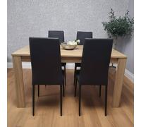 KOSY KOALA Oak Effect Dining Table Set With 4 Black Faux Leather Chairs Dining Room Furniture in Brown