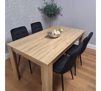 KOSY KOALA Oak Effect Dining Table Set With 4 Black Velvet Chairs Dining Room Furniture in Brown