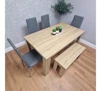Kosy Koala Oak Effect Dining Table Set With 4 Grey Chairs And Bench Dining Room Furniture