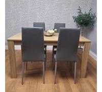 Kosy Koala Oak Effect Dining Table Set With 4 Grey Faux Leather Chairs Dining Room Furniture