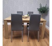 Kosy Koala Oak Effect Dining Table Set With 4 Grey Faux Leather Chairs Dining Room Furniture Multi