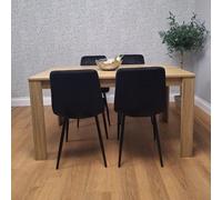 Kosy Koala Oak Effect Dining Table Set With 4 Grey Velvet Chairs Dining Room Furniture