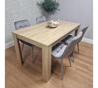 KOSY KOALA Oak Effect Dining Table Set With 4 Grey Velvet Chairs Dining Room Furniture in Beige KOSY KOALA Beige