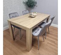 KOSY KOALA Oak Effect Dining Table Set With 4 Grey Velvet Chairs Dining Room Furniture in Brown