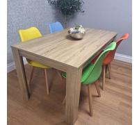 Kosy Koala Oak Effect Dining Table Set With 4 Mix Plastic Chairs Dining Room Furniture In Brown Brown One Size